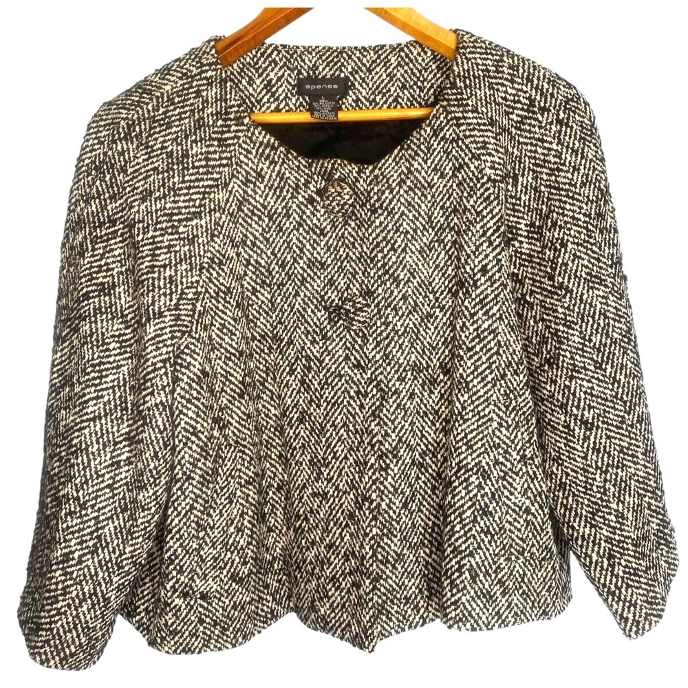 SPENCE Women's jacket Wool Blend Cropped Swing 3/4 Sleeve Evening Cocktail large